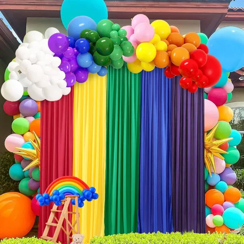 Cortinas de fondo arcoíris de 24 x 7 pies, 10 paneles coloridos para decoración de fiesta de cumpleaños de unicornio, baby shower, cabina de fotos,