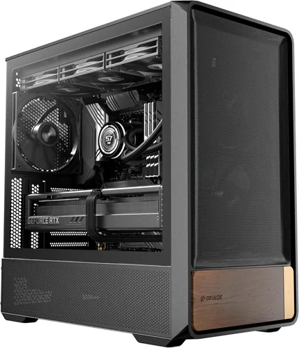 Okinos Air Cross, Caja ATX de Madera de Nogal Genuina, Ventilador PWM de 3×140mm y Ventilador PWM Inverso de 2x120mm Preinstalado, Paneles de Malla
