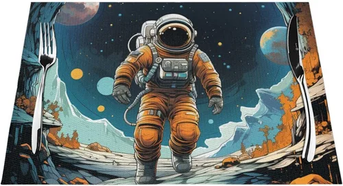 Miniatura 7 de 6 PCS PVC Placemats Set Place Mats Astronaut and Spaceship Non-Slip Weave Place Mats 12" x 18" Farmhouse Table Mat Set for Family Dinners Wedding