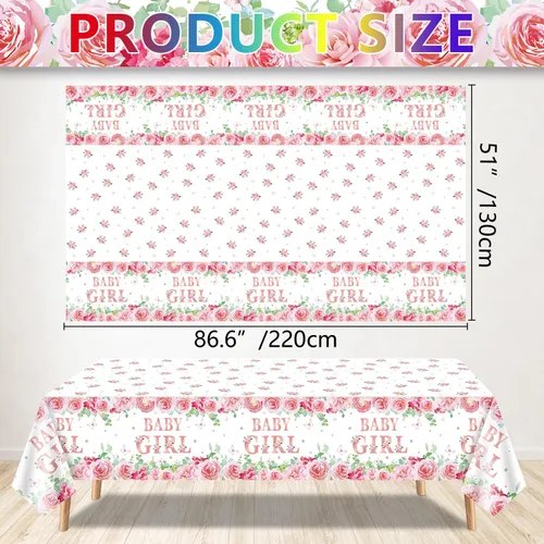 Miniatura 6 de Paquete de 4 manteles de baby shower, decoraciones de fiesta para niñas, suministros de fiesta de revelación de género, 86 x 51 pulgadas, mantel