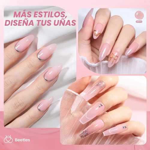 Miniatura 5 de Beetles Esmalte de uñas de gel neutro 15ml, set de esmalte de gel Jelly Nude Rosa Pálido, efecto transparente rosa suave, remoción con UV LED, arte
