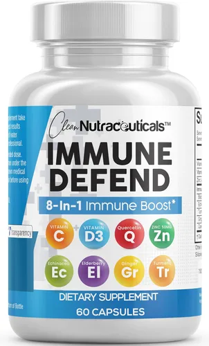 Suplemento de apoyo de defensa inmunológica 8 en 1 con zinc 50 mg de quercetina, VIT C 1000 mg, vitamina D3 5000 IU, saúco, curcumina, jengibre,