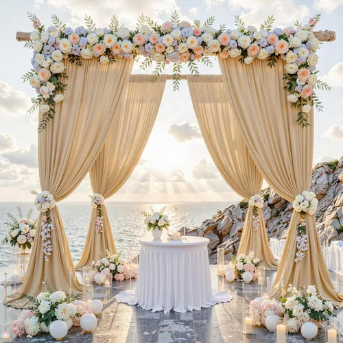 Miniatura 17 de Cortinas de telón de fondo blanco de 30 pies x 8 pies para fiestas de boda, 6 paneles de 5 pies x 8 pies, cortinas de fotografía de poliéster sin