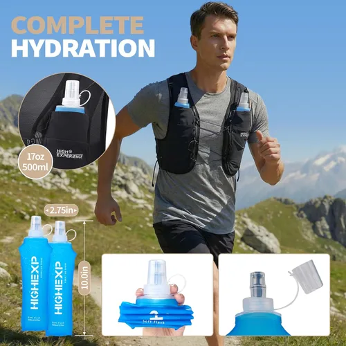 Miniatura 2 de Chaleco para correr, ligero, plegable, hidratación, con 2 botellas suaves de 17 onzas, para correr, maratón, senderismo, mujeres y hombres