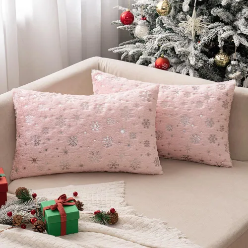 Miniatura 15 de MIULEE - Juego de 2 fundas de cojín decorativas de Navidad, hechas de piel sintética suave con copos de nieve plateados y brillantina, para Verde