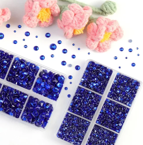 Miniatura 2 de BEADSLAND Hotfix - 6080 diamantes de imitación azul oscuro para ropa y manualidades, mezclados en 6 tamaños con kit de lápiz de cera y pinzas, Zafiro