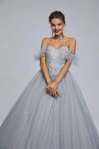 Miniatura 2 de Engerla Vestido largo de quinceañera de tul con cuentas para mujer