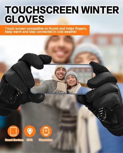 Miniatura 3 de Guantes de invierno para hombres y mujeres en clima frío, guantes térmicos con dedos para pantalla táctil, guantes cálidos resistentes al agua
