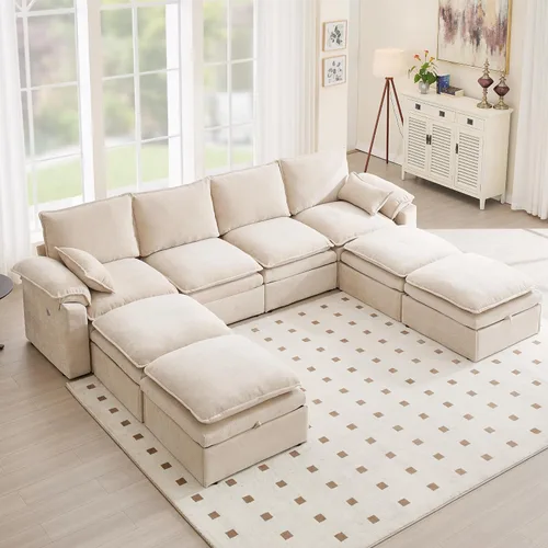 Miniatura 24 de Juego de sofá modular grande en forma de U – Sofá de nube de gran tamaño de 4 plazas para sala de estar, sofás grandes y cómodos de tela