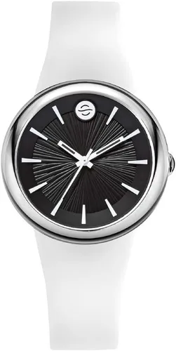 Philip Stein Pantalla analógica Muñeca de cuarzo japonés Colores Pequeño Reloj inteligente Banda de silicona blanca Hebilla de pin con esfera negra