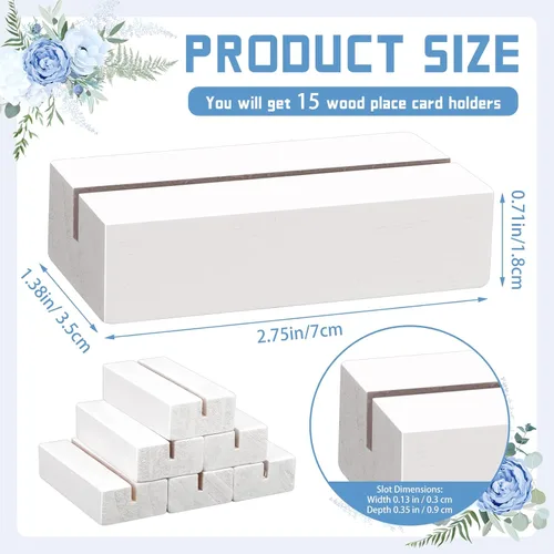 Miniatura 2 de 15 soportes de madera para números de mesa, soportes de madera para tarjetas, soporte para fotos, soportes acrílicos para ceremonia, fiesta de Blanco