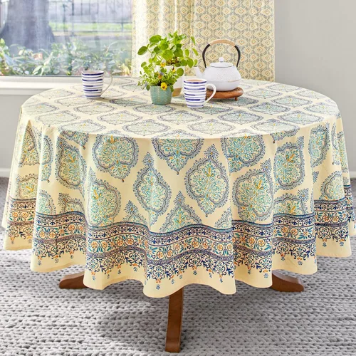 Miniatura 14 de Saffron Marigold Mantel redondo estampado a mano – Naranja indio verano lujoso 100% algodón, lavable, para decoración del hogar, cocina, café o mesa