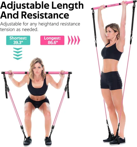 Miniatura 4 de Pilates Bar Kit with Resistance Bands, Multifunctional Pilates Bar for Women & Men with Heavy-Duty Metal Adjustment Buckle, Pilates Home Equipment