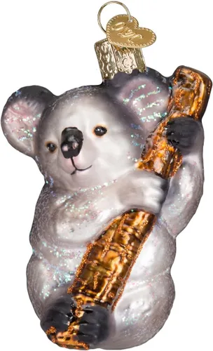 Old World Christmas Koala Bear - Adorno de cristal soplado para árbol de Navidad, decoración navideña artesanal, colección de animales salvajes