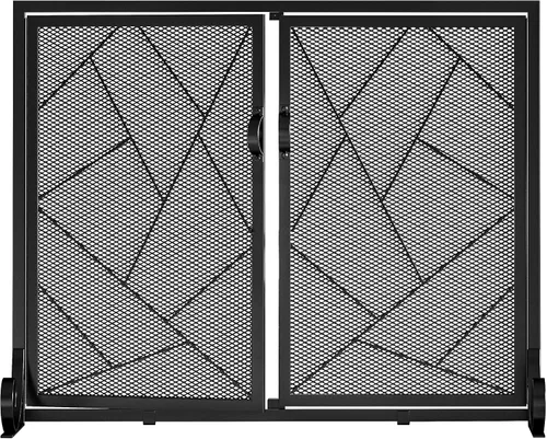 Miniatura 9 de Fire Beauty Pantalla de chimenea con puertas con bisagras Borde de hierro fundido, marco de acero resistente, malla metálica duradera, protector