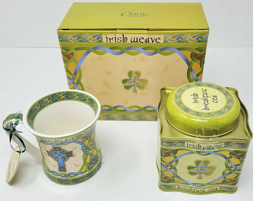 Miniatura 5 de Royal Tara Taza irlandesa con cruz celta y nudos celtas, caja de tejido irlandés New Bone China -11.0 fl oz/11 fl oz regalo de inauguración