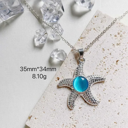 Miniatura 2 de kdhgoo Collar de aguamarina natural para mujeres y niñas, diseño único ovalado de piedra natural con temática de mar, cadena de hueso, regalos