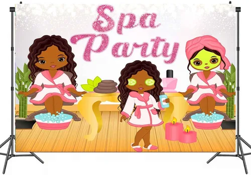 Miniatura 10 de Telones de fondo de fiesta de spa para niños para fotografía de cumpleaños 10 para niñas, fiesta de spa, día de spa, telón de fondo fotográfico