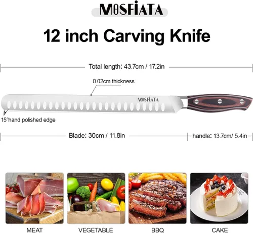 Miniatura 3 de MOSFiATA Cuchillo de corte de 12 pulgadas – Cuchillo de corte de carne – Acero alemán de alto carbono forjado – Diseño de mango ergonómico – Con