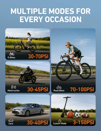 Miniatura 5 de AstroAI Inflador de neumáticos de 150 PSI, compresor de aire portátil para neumáticos de automóvil, bomba de bicicleta inalámbrica con pantalla LCD