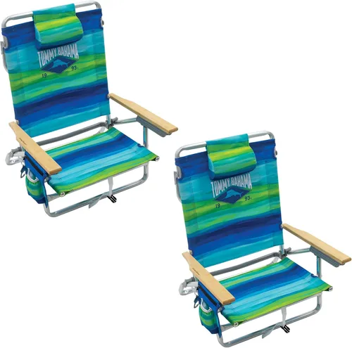 Miniatura 8 de Tommy Bahama - Silla plegable clásica para playa con 5 posiciones y mochila, rayas azules y verdes, 23 x 25.25 x 31.5 pulgadas
