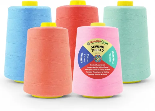 Miniatura 92 de Mandala Crafts 4 Pack of Serger Threads Cones Spools - 20S/2 24000 Yards Polyester Baby Blue Threads for Sergers Machine and Overlock Quilting
