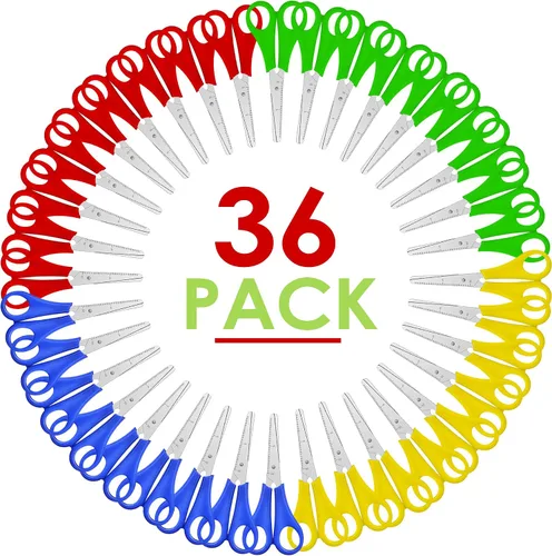 Miniatura 9 de Tijeras infantiles de 5 pulgadas, paquete de 4 tijeras escolares de seguridad para niños, acero inoxidable, colores surtidos, zurdos o diestros