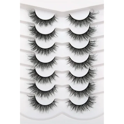 Miniatura 18 de Medias pestañas postizas con banda transparente, finas, estilo ojo de gato, naturales, cortas, pequeñas, acento 3/4, de visón sintético, tiras