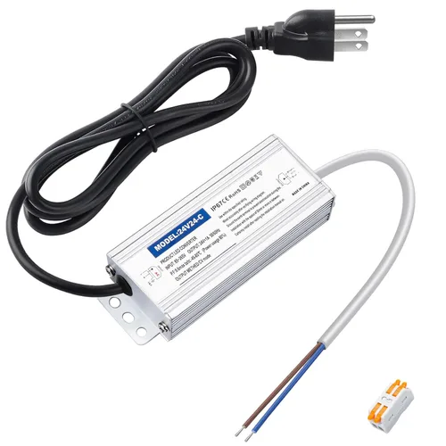 Fuente de alimentación impermeable IP67 24v 24 V 24 W, 1 A, controlador LED 120 V CA a 24 V CC, con enchufe de 3 clavijas y cable de 4.9 pies -