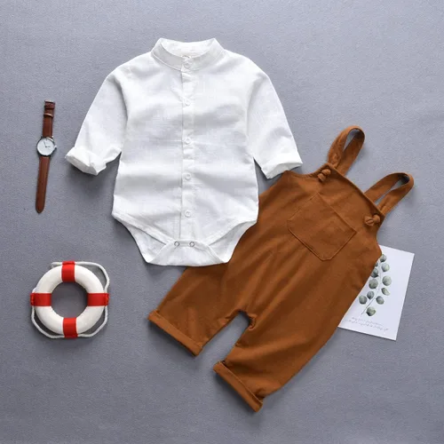 Miniatura 5 de Unutiylo Ropa de bebé para caballero, overol para niños pequeños, pantalones con tirantes y mameluco