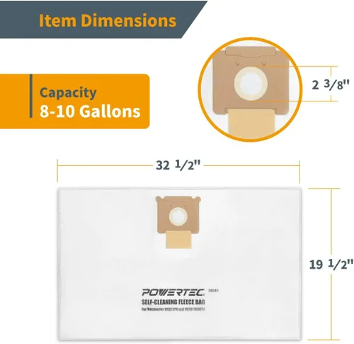 Miniatura 4 de POWERTEC VKCB001 Bolsas de polvo para Vacmaster 6PK, para VK811PH, VK1011SIWTH aspiradoras húmedas/secas de 8 a 10 galones, repuesto para bolsas