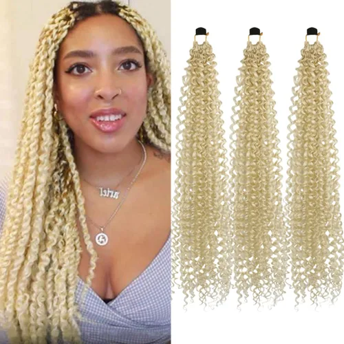 Miniatura 50 de Pelo de ganchillo Ocean Wave de 30 pulgadas, 3 paquetes de cabello trenzado de onda profunda, cabello rizado profundo con ganchillo para mujeres