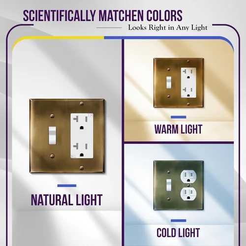 Miniatura 2 de ENERLITES - Placa de pared combinada de acero inoxidable para interruptor de palanca y decorativo, resistente a la corrosión, tamaño 4.50x4.57 Latón
