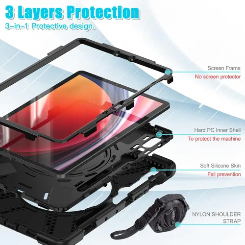 Miniatura 3 de Funda para Samsung Galaxy Tab S9 Ultra/S8 Ultra, resistente, resistente, grado militar, a prueba de golpes, con rotación de 360°, función atril