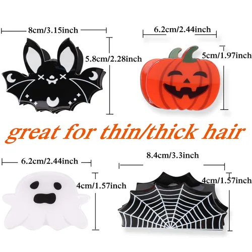 Miniatura 6 de Pinzas para el cabello de Halloween para mujeres y niñas, lindos murciélagos de telaraña, pinzas para el cabello, agarre fuerte, antideslizante