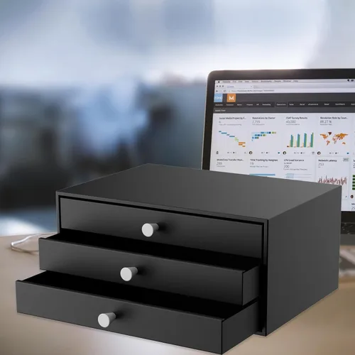 Miniatura 2 de Svartur Cajones de metal para escritorio, organizador de mesa pequeño con organizador de almacenamiento de 3 cajones para archivos A4, organización