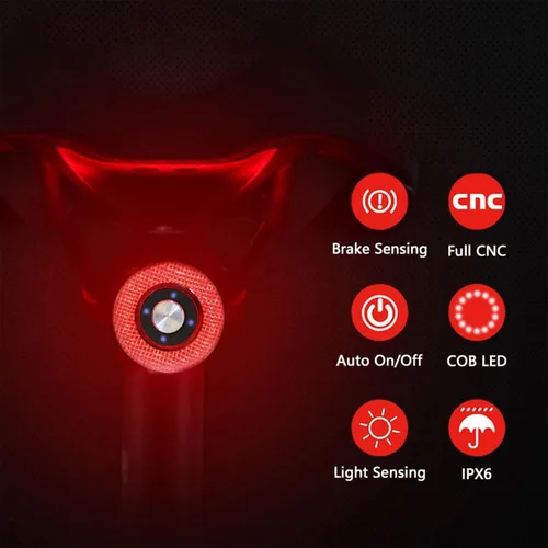 Miniatura 2 de Luz trasera inteligente para bicicleta, recargable por USB, luces direccionales de bicicleta con control remoto, luz trasera impermeable