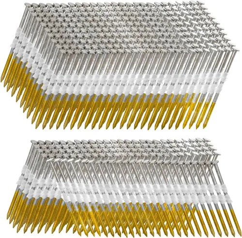Clavos de Marco de 21 Grados, 500 Unidades, 3 Pulgadas X .12" Vástago Anillado, Cabeza Redonda Completa Galvanizada por Inmersión en Caliente, para