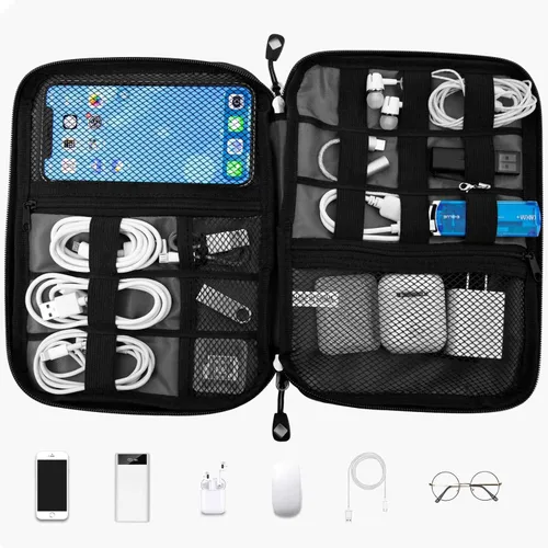 Miniatura 2 de Organizador de cables de viaje, organizador electrónico portátil impermeable para cable USB, cargador de teléfono, auriculares, tarjeta SD, 5