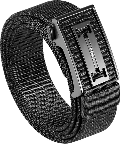 Miniatura 2 de Cinturón de trinquete para hombre, cinturón táctico de nailon con hebilla de clic automática, cincha extra gruesa de 1.3 pulgadas (negro)