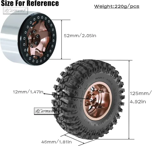 Miniatura 7 de 2.2 Pulgadas Beadlock Wheel Rim & Wheel Tires para SCX10 Capra/AMG 6x6/TRX4/Red cat Gen8 Red cat Everest Gen7 Pro RC Scale Crawler Truck, Neumáticos