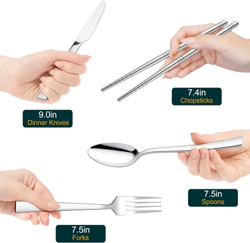 Miniatura 5 de HaWare Utensilios de viaje portátiles con funda, juego de cubiertos de acero inoxidable para camping, oficina, escuela, almuerzo, incluye cuchillo