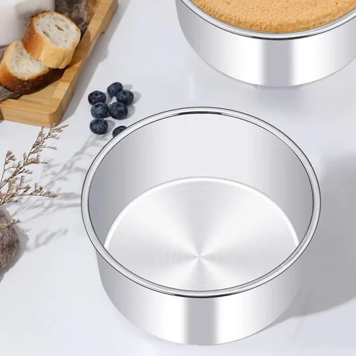 Miniatura 4 de TeamFar Molde para pasteles de 6 pulgadas, molde redondo profundo de acero inoxidable para hornear pasteles para bodas, fiestas de cumpleaños,