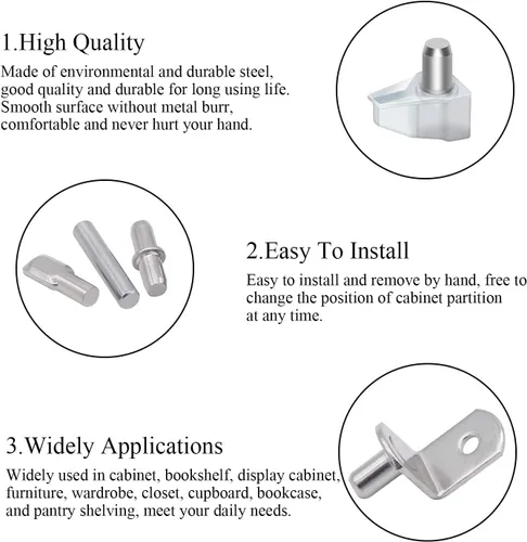 Miniatura 4 de DYWISHKEY Kit de 5 estilos de pasadores de estante, chapado en níquel, clavijas de estante para gabinetes, muebles, estantes para estantes