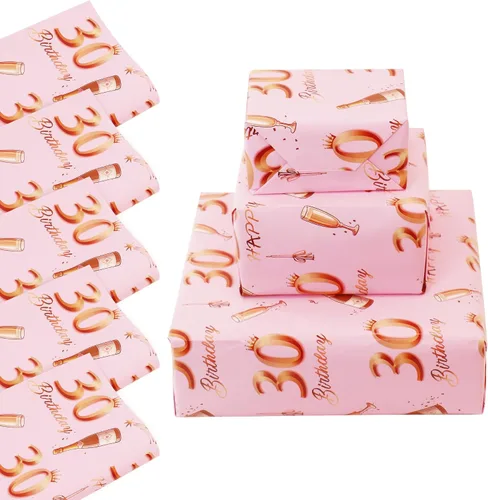 Miniatura 11 de Zayin Papel de regalo de cumpleaños número 16, 5 hojas de papel de regalo de feliz cumpleaños de 27.6 x 19.7 in, color oro rosa, para niñas