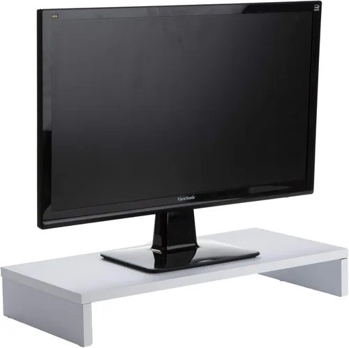 Mind Reader Woodland Collection, soporte para monitor, capacidad de 33 libras, organizador de escritorio, blanco