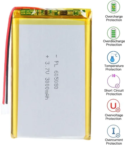Miniatura 5 de Batería recargable Lipo de polímero de litio de 3.7V 3000mAh 605080 con conector PH2.0.000 in JST para altavoz y dispositivo inalámbrico