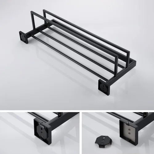 Miniatura 8 de KOKOSIRI Toallero negro mate de 24 pulgadas, estante de toalla de baño con barras de toalla dobles SUS304 de acero inoxidable montado en la pared