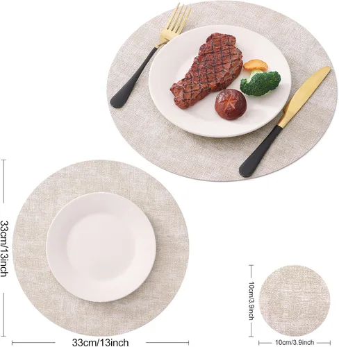 Miniatura 6 de Homaxy - Juego de 4 manteles individuales redondos de piel sintética y portavasos, manteles de mesa lavables de doble cara, manteles para comedor