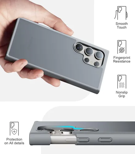 Miniatura 7 de Funda diseñada a prueba de golpes para Samsung Galaxy S24 Ultra, protección contra caídas de grado militar de 12 pies, parte trasera dura mate Gris